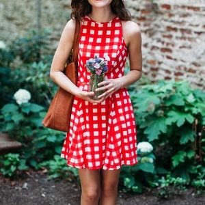 Lord and Taylor Red Gingham Fit and Flare Dress