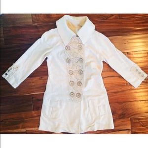 NICK & MO ANTHROPOLOGIE CREAM LACE TRENCH COAT 4 S