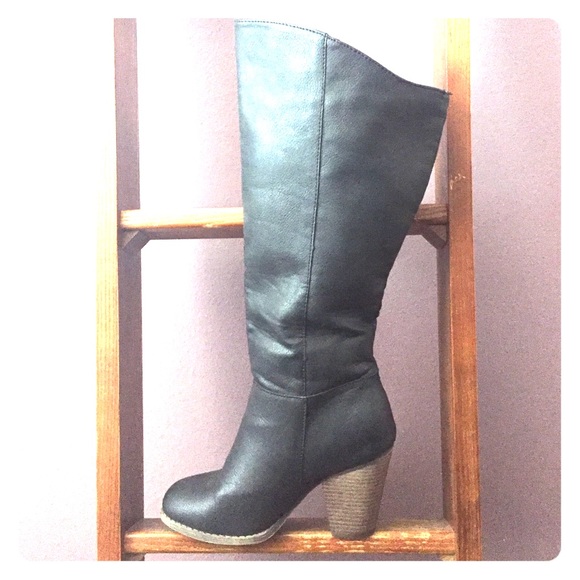 Versatile Long Black Boots Faux Leather