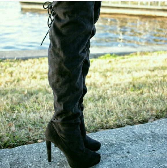 Black Lace Thigh High Boots