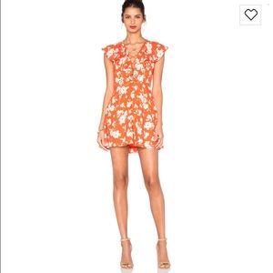 Orange Floral Lace Up JOA Dress