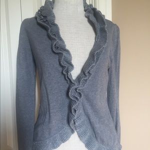 Soft gray angora silver ruffle cardigan