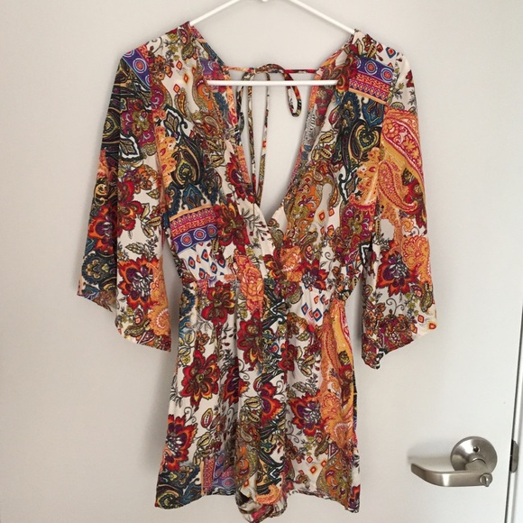 Vibrantly colorful floral & paisley romper