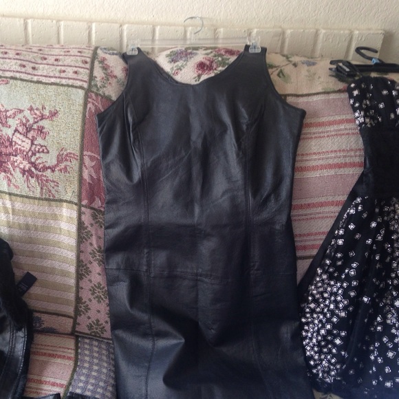 Leather dress, jacket, pants and skirt