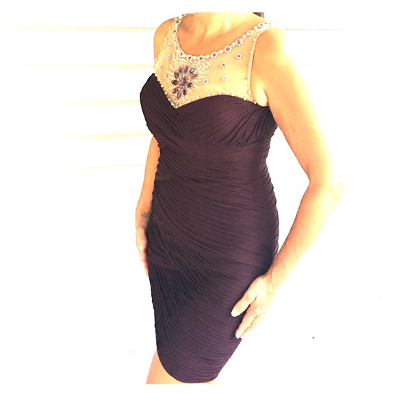 Adrianna Papell purple rouched midi dress