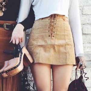 LF tan lace up skirt