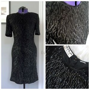 Vintage Sequin Dress • Black Dress • LBD