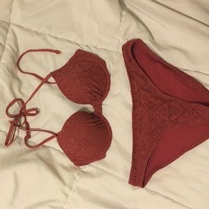 burgundy bathing suit worn once