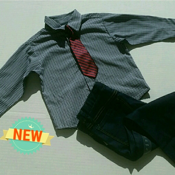 Boys gingham shirt with removable stripe tie