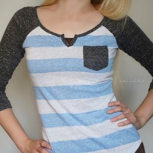 Derek Heart soft grey and blue striped tee