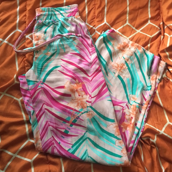 Wide Leg High Waist Flower Pants