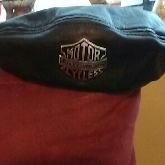 Harley-Davidson leather cap. Ties in back.