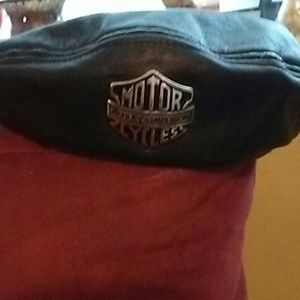 Harley-Davidson leather cap. Ties in back.