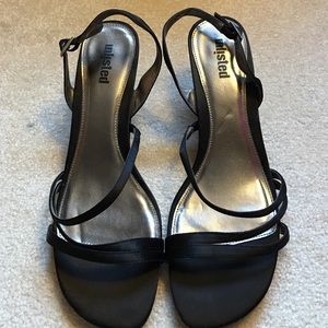 Black satin heels