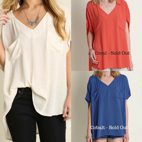 ‼️LAST ONE‼️Deep V-Neck Blouse with Pockets - Picture 2 of 4