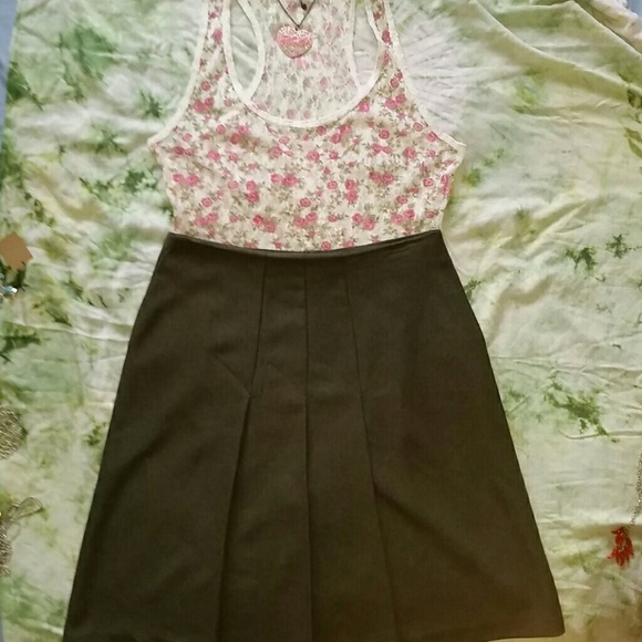 pleated skirt and floral bodysuit