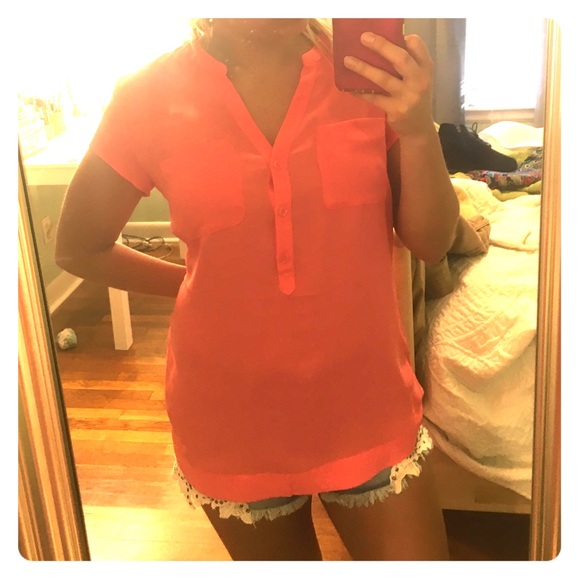 NY&Co Sheer Pink Short Sleeve Blouse