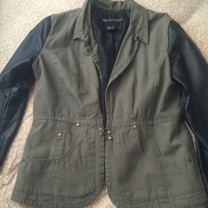 Faux leather sleeves olive green jacket