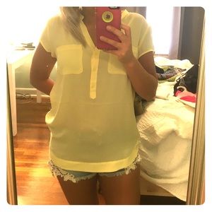 NY&Co Sheer Yellow Short Sleeve Blouse