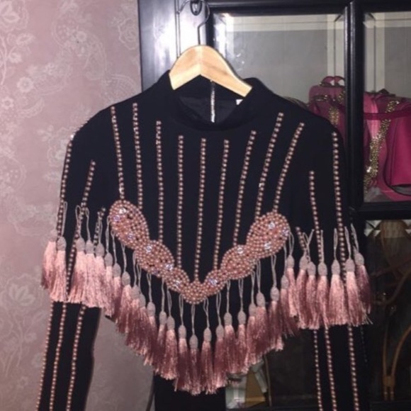 NWT Detailed Fringe Top & pink bandage mini skirt - Picture 2 of 7