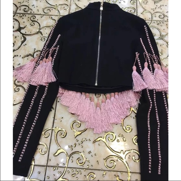 NWT Detailed Fringe Top & pink bandage mini skirt - Picture 3 of 7
