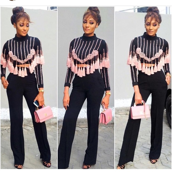 NWT Detailed Fringe Top & pink bandage mini skirt - Picture 6 of 7