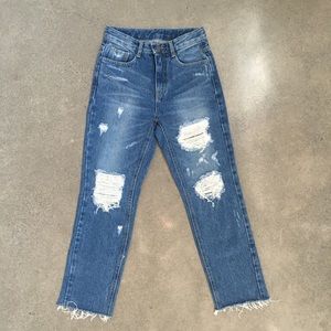 High Waisted Cropped Mom Jeans