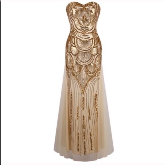 Sparkly Sequin Gold Great Gatsby Dress Gown