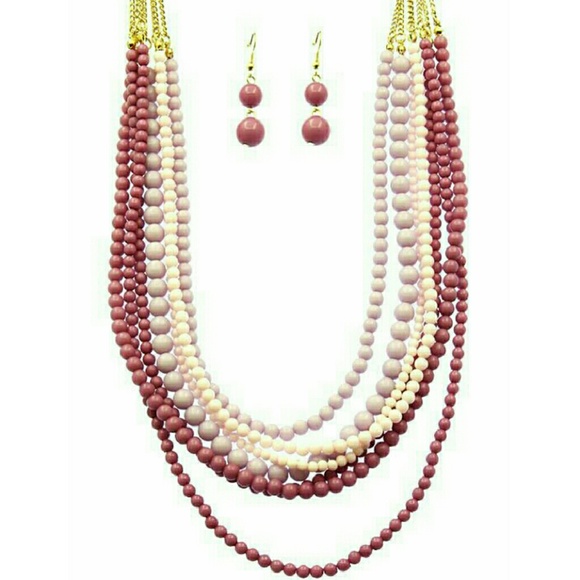 Multi strand layered lilac purple beaded necklace