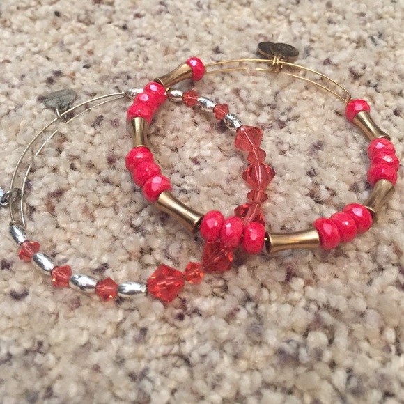 Two coral Alex and Ani beaded bracelets
