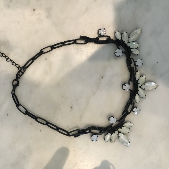 Matte black chain necklace with stones