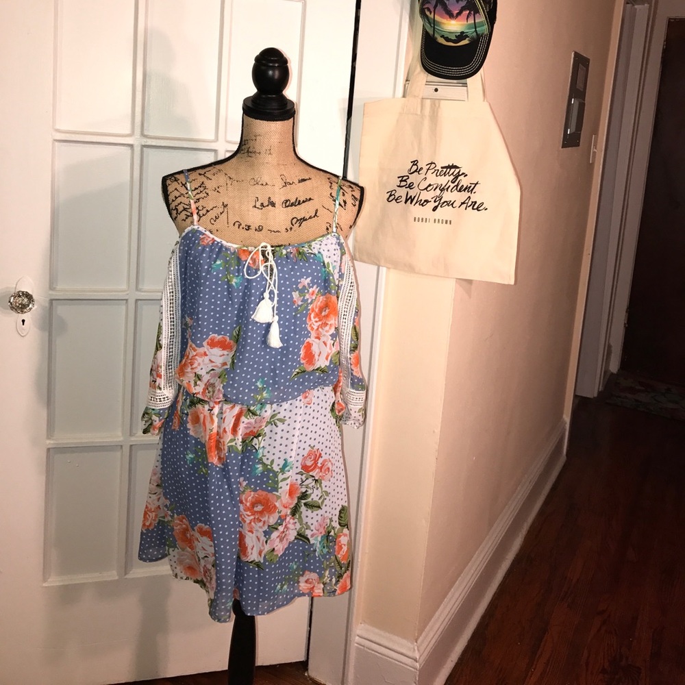 Floral Print Dress Cold Shoulder Style ✨