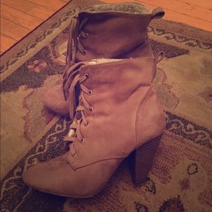 F21 Beige Lace-Up Booties