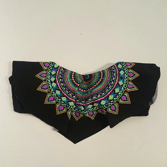 Black Bandeau Bathing Suit Top w/ Mandala