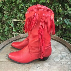 Dingo Rockin' Red Leather Fringe Boots