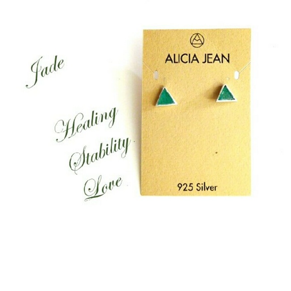 Petite Jade/Sterling Silver Triangle Studs - Picture 2 of 2