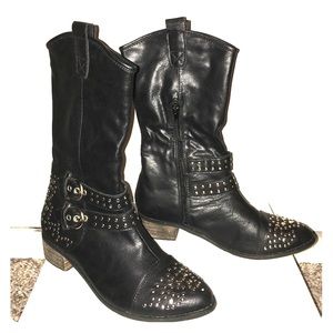Black studded mid-calf boots