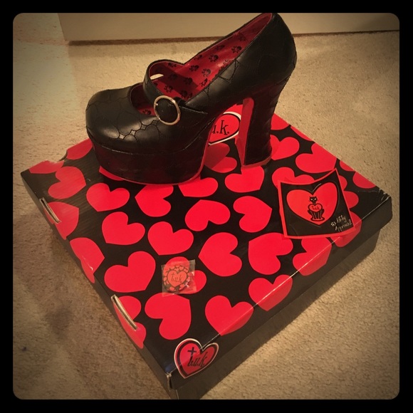 Black w/ Quilted hearts T.U.K. Mary Jane Platform