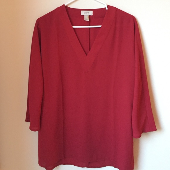 LOFT Tops - Red V Neck Blouse