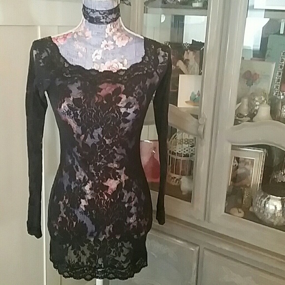 Victoria's Secret Other - VS black lace long sleeve lingerie dress