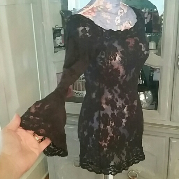 VS black lace long sleeve lingerie dress - Picture 2 of 4