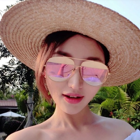 GOLD\PINK SPLIT AVIATOR SUNGLASSES - Picture 2 of 3