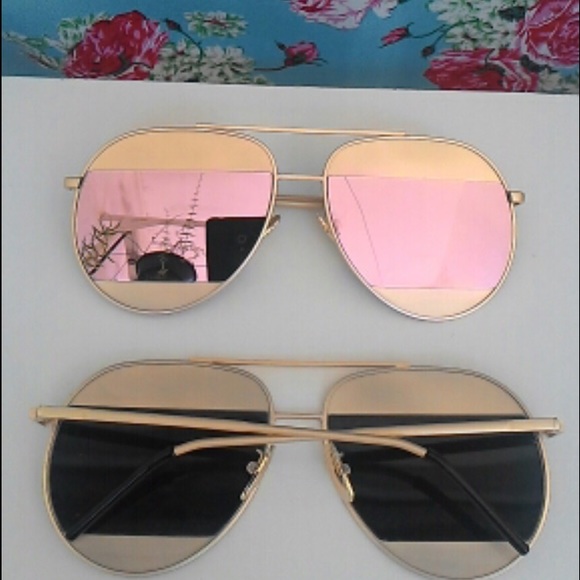 GOLD\PINK SPLIT AVIATOR SUNGLASSES - Picture 3 of 3