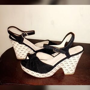Soho Inspired Velvet Patterned Platform Wedges