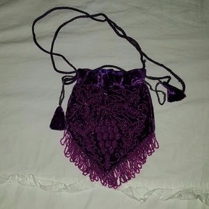 Purple vintage beaded drawstring purse