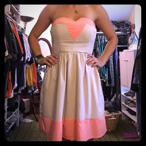 Cute tan and peach strapless dress