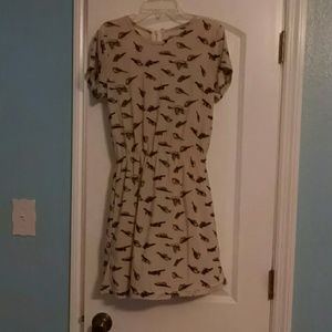 Beige Bird Design Dress