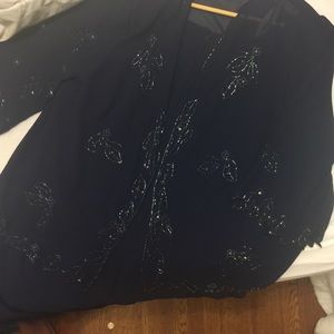 David's bridal navy dress and shawl