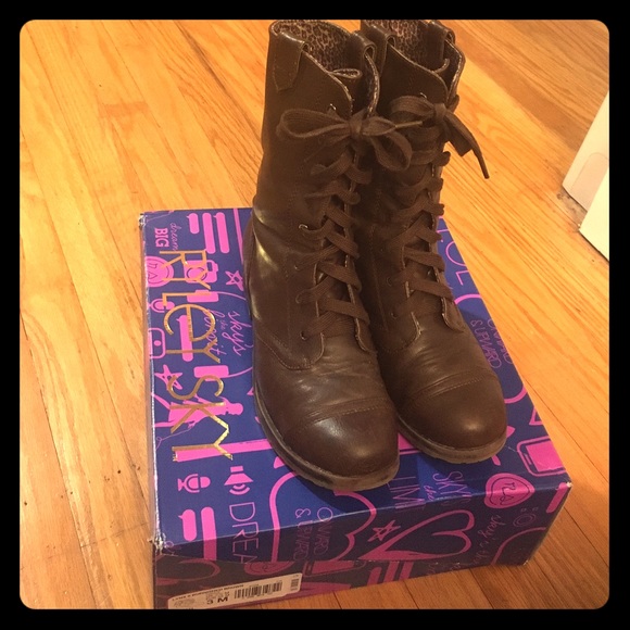Girls Ryley Sky Lynx Combat Boots Burnished Brown