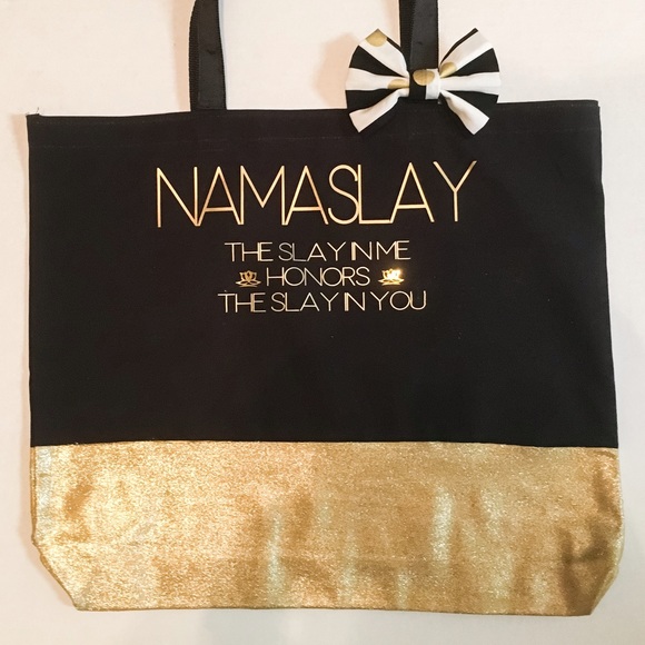 Namaslay Large Sparkly Gold Dipped Tote Bag - Picture 3 of 4